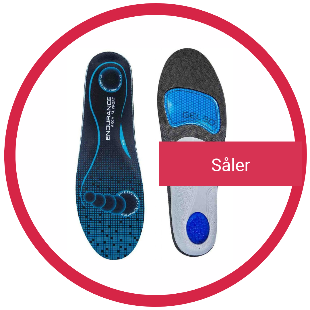 Billede af skoindlægssåler med fokus på "Såler" til Sygeplejebutikkens vidensside.